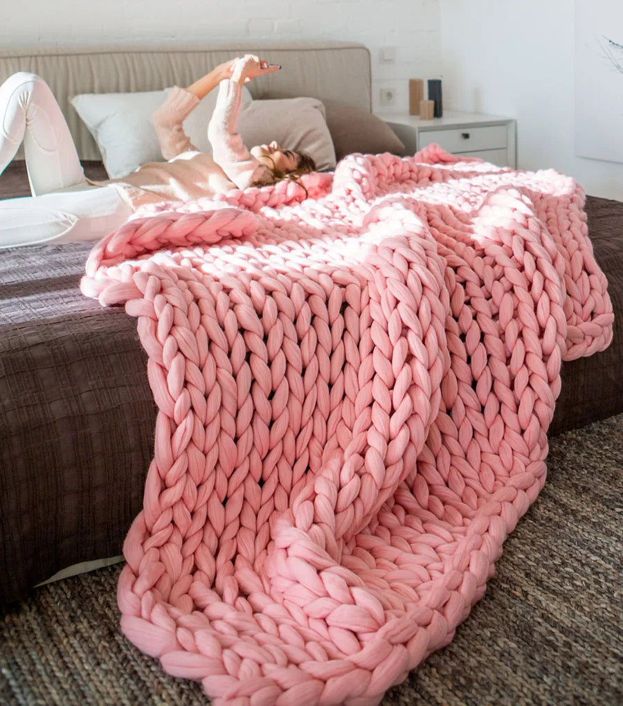 Cozy Chunky Merino Wool Blanket - Thick, Warm, and Stylish Throw for Sofa or Bed
