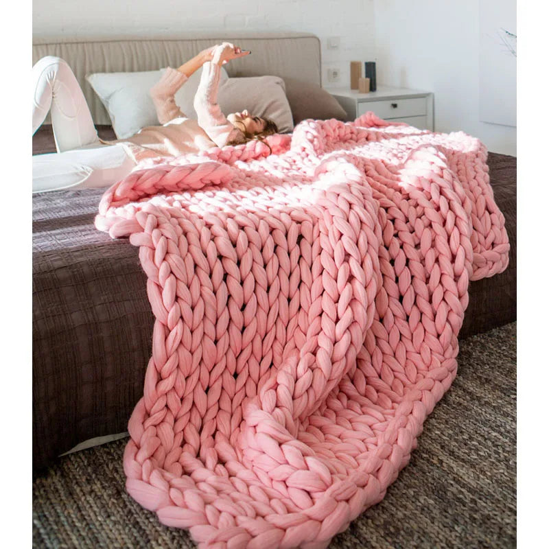 Cozy Chunky Merino Wool Blanket - Thick, Warm, and Stylish Throw for Sofa or Bed