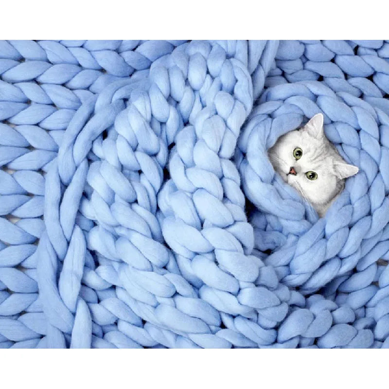 Cozy Chunky Merino Wool Blanket - Thick, Warm, and Stylish Throw for Sofa or Bed
