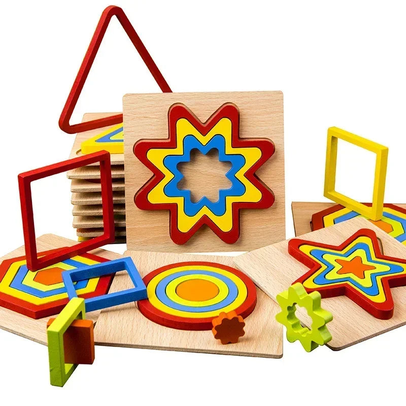Montessori Wooden Shape Sorting Puzzle - Sensory STEM Toy for Toddlers & Preschoolers