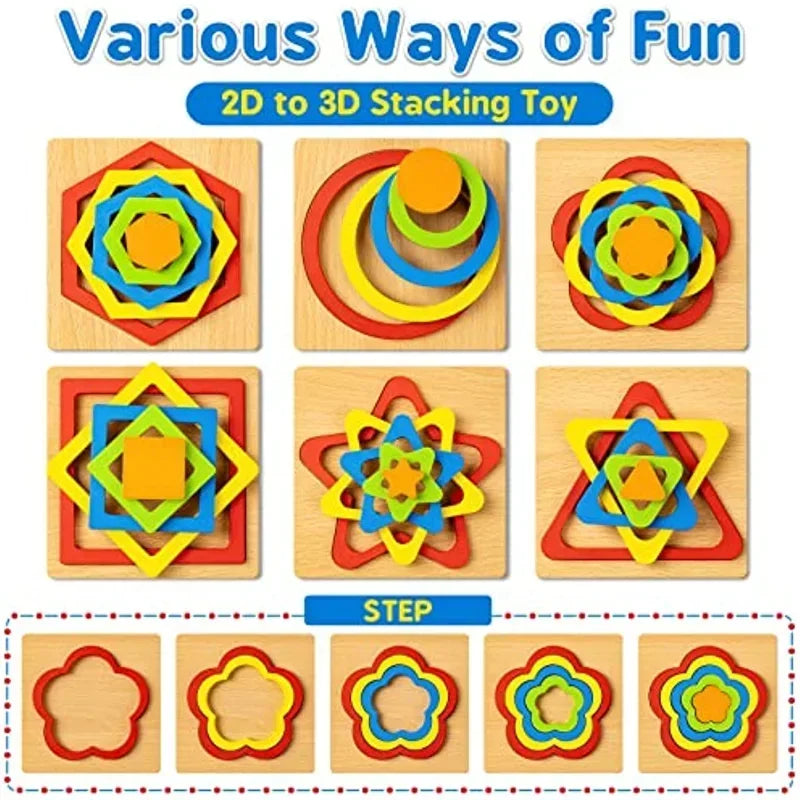 Montessori Wooden Shape Sorting Puzzle - Sensory STEM Toy for Toddlers & Preschoolers