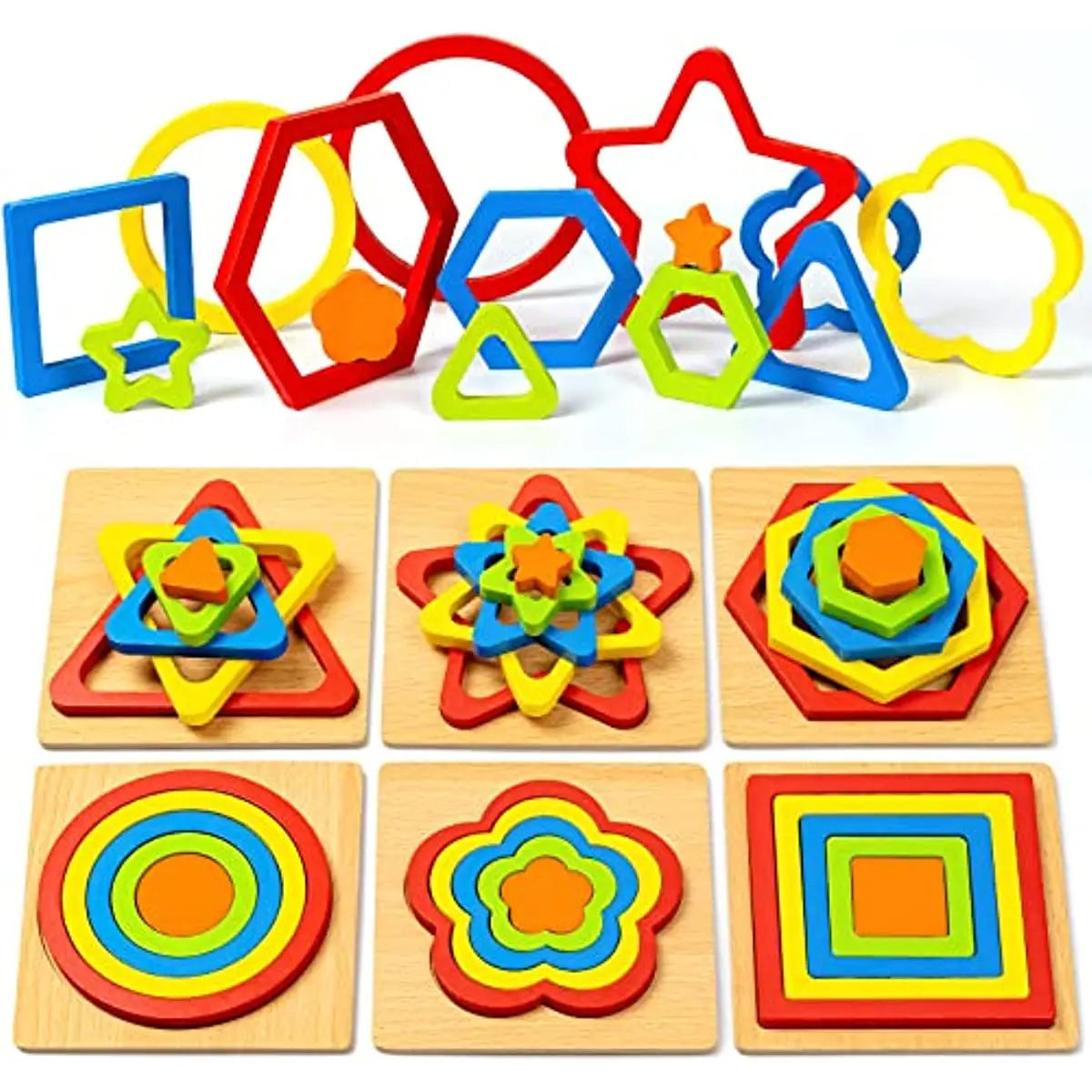 Montessori Wooden Shape Sorting Puzzle - Sensory STEM Toy for Toddlers & Preschoolers