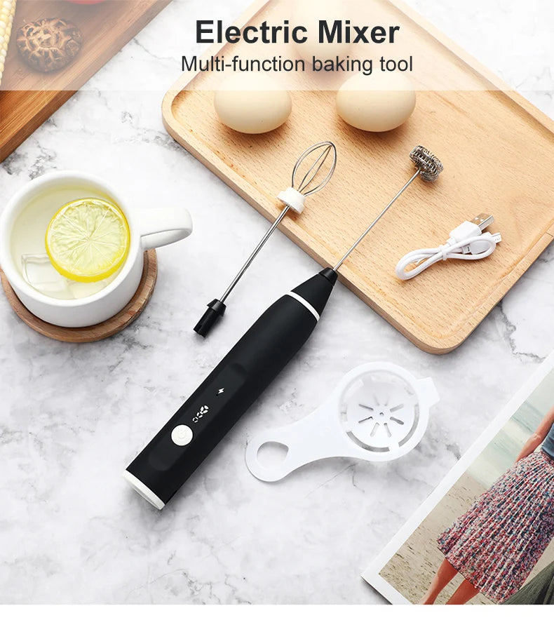 USB Rechargeable Handheld Milk Frother - High-Speed Coffee & Cappuccino Whisk Mixer