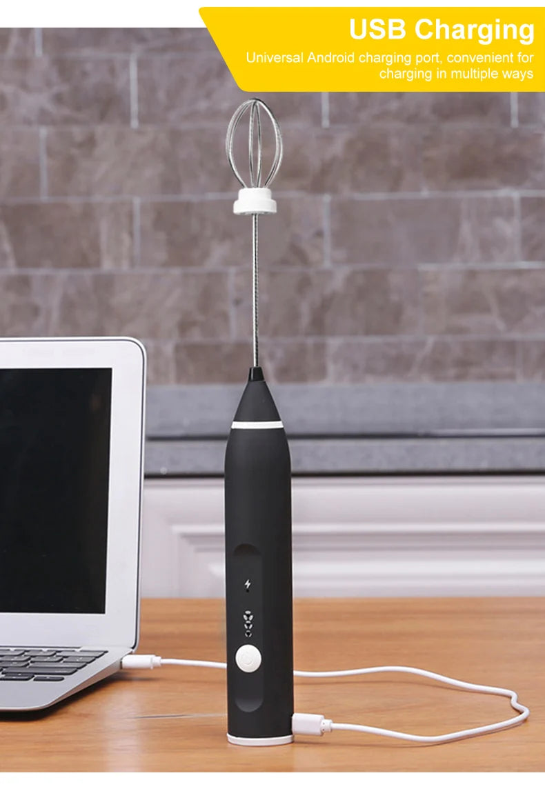 USB Rechargeable Handheld Milk Frother - High-Speed Coffee & Cappuccino Whisk Mixer