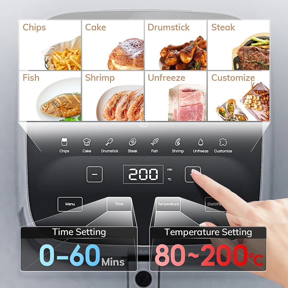 MIUI 5L Air Fryer - Touch Control, Nonstick Basket, Family-Sized Oilless Cooker with Viewing Window