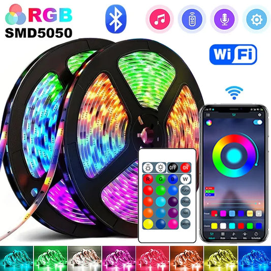 Vibrant RGB LED Strip Lights - USB, Bluetooth & WiFi Control, 24-Key Remote, Flexible Color-Changing Tape for Room Decor