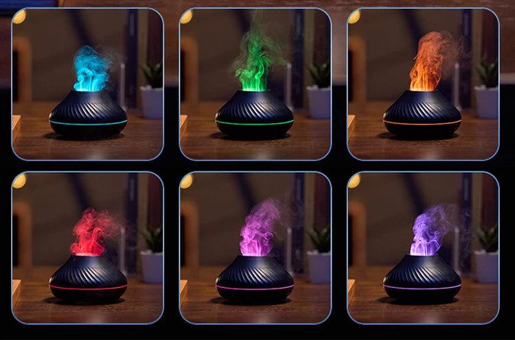 KINSCOTER Volcanic Aroma Diffuser: 130ml USB Essential Oil Lamp & Color Flame Humidifier