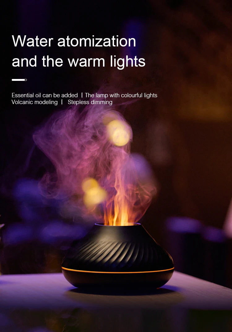 KINSCOTER Volcanic Aroma Diffuser: 130ml USB Essential Oil Lamp & Color Flame Humidifier