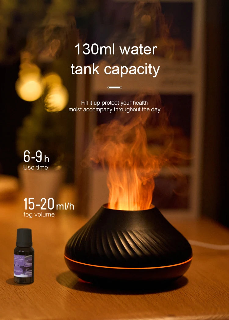 KINSCOTER Volcanic Aroma Diffuser: 130ml USB Essential Oil Lamp & Color Flame Humidifier