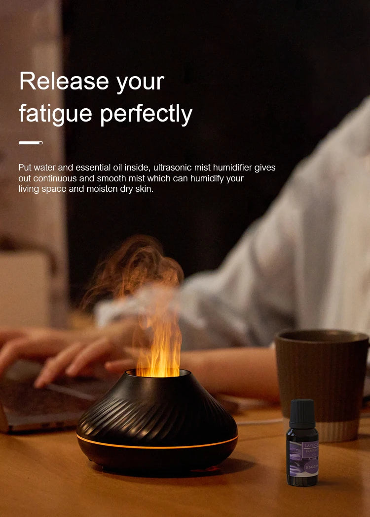 KINSCOTER Volcanic Aroma Diffuser: 130ml USB Essential Oil Lamp & Color Flame Humidifier