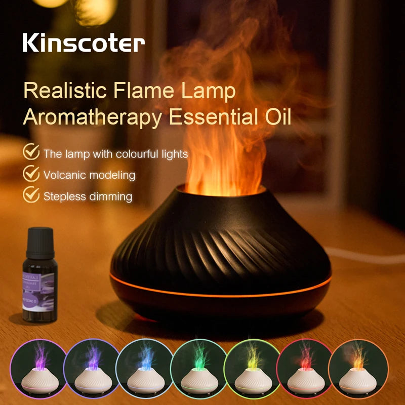 KINSCOTER Volcanic Aroma Diffuser: 130ml USB Essential Oil Lamp & Color Flame Humidifier