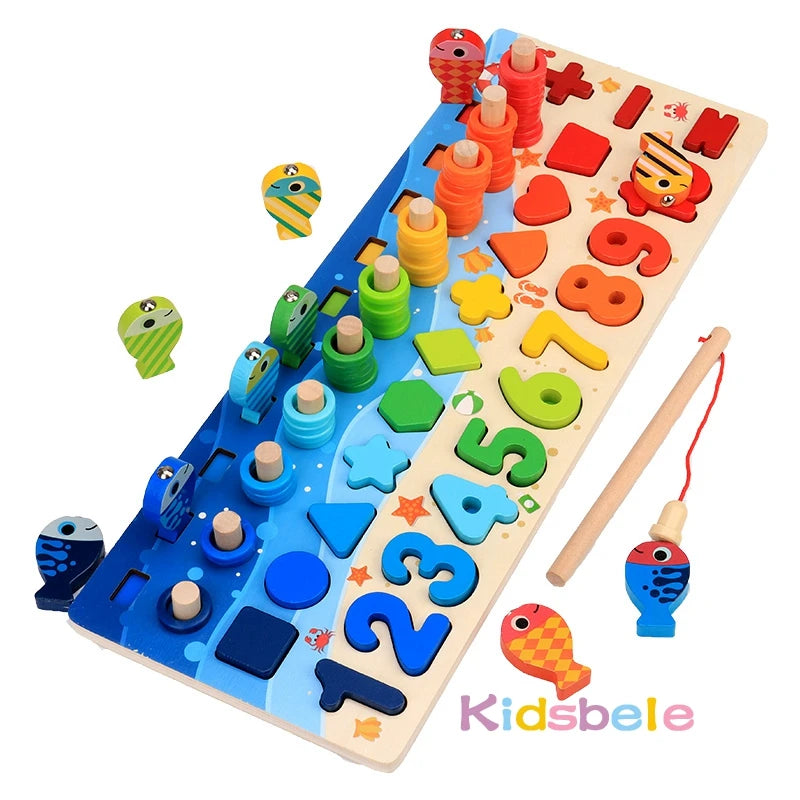 Montessori Math & Fishing Puzzle - Educational Wooden Toy for Toddlers