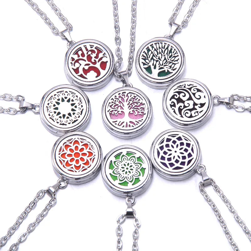 Tree of Life Aromatherapy Necklace - Stainless Steel Essential Oil Diffuser Pendant for Women