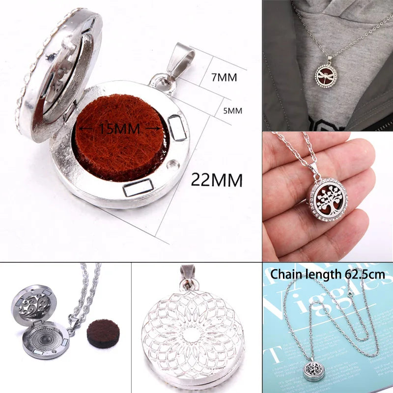 Tree of Life Aromatherapy Necklace - Stainless Steel Essential Oil Diffuser Pendant for Women