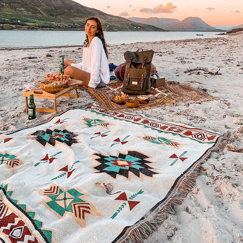 Boho Tribal Blankets: Outdoor Rugs, Picnic & Travel Throws with Tassels