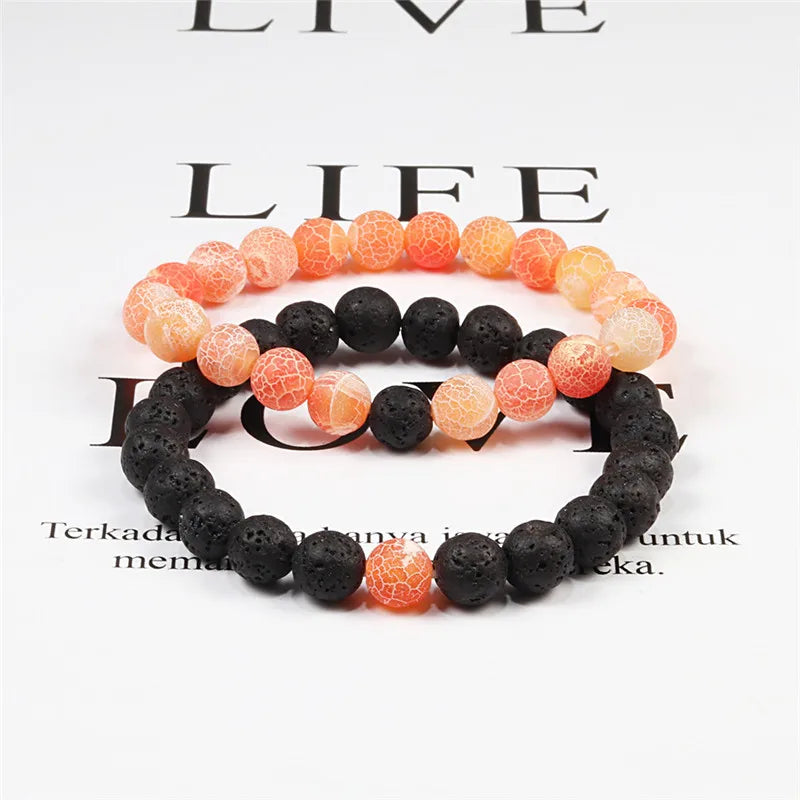 Couples' Lava Stone & Tiger Eye Beaded Bracelets - Yoga-Inspired Elastic Jewelry for Men & Women