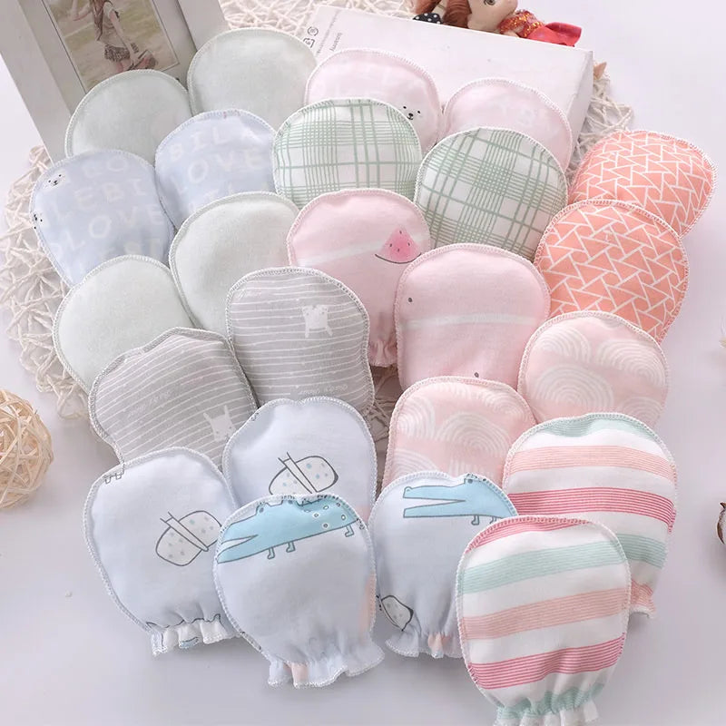 5-Pack Newborn Cotton Cartoon Mittens - Soft, Reusable Baby Gloves (0-3M)