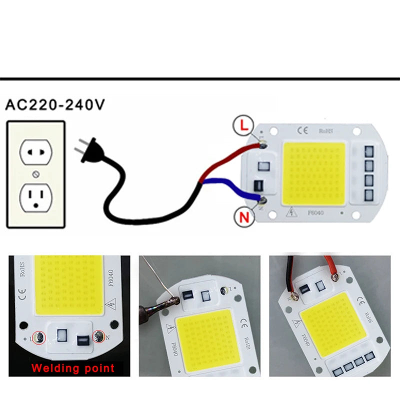 High-Power LED COB Lamp - 10W/20W/30W/50W, IP65, Smart IC, No Driver Needed, DIY Outdoor Floodlight & Spotlight