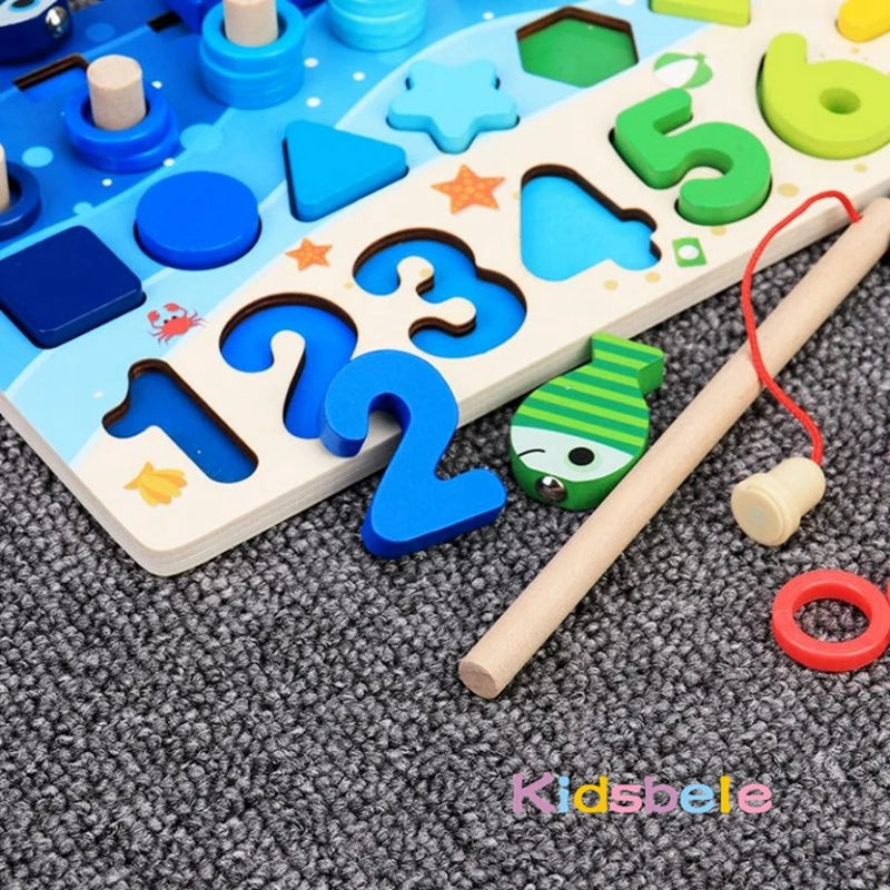 Montessori Math & Fishing Puzzle - Educational Wooden Toy for Toddlers