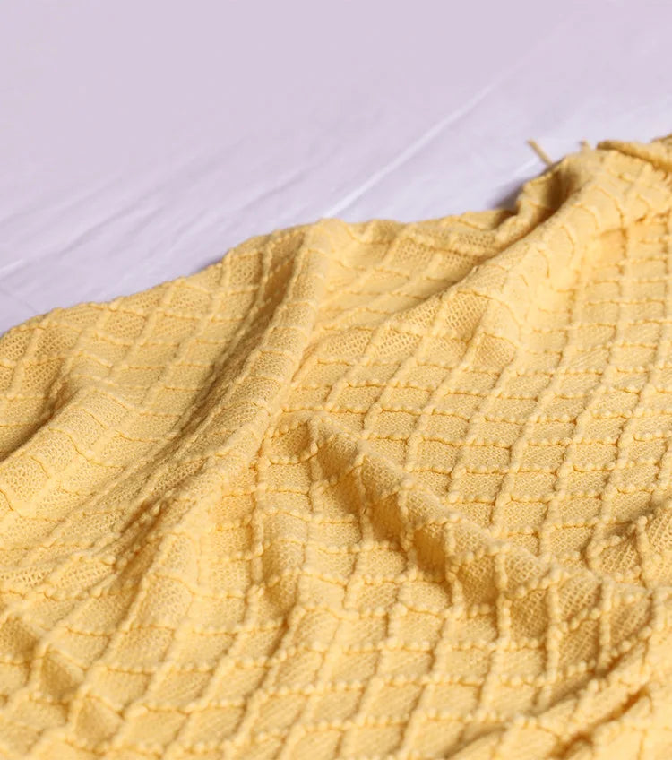 Golden Nordic Faux Cashmere Knit Throw with Tassels - Perfect for Spring & Summer