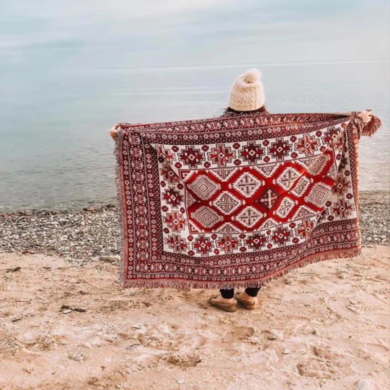 Boho Tribal Blankets: Outdoor Rugs, Picnic & Travel Throws with Tassels