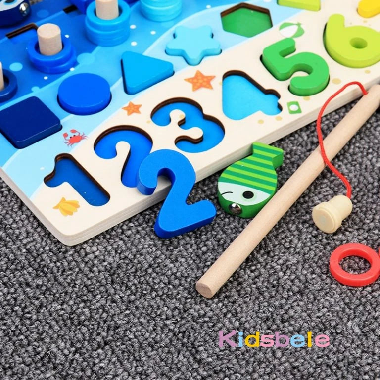 Montessori Math & Fishing Puzzle - Educational Wooden Toy for Toddlers