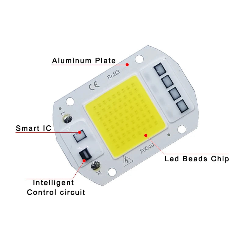 High-Power LED COB Lamp - 10W/20W/30W/50W, IP65, Smart IC, No Driver Needed, DIY Outdoor Floodlight & Spotlight