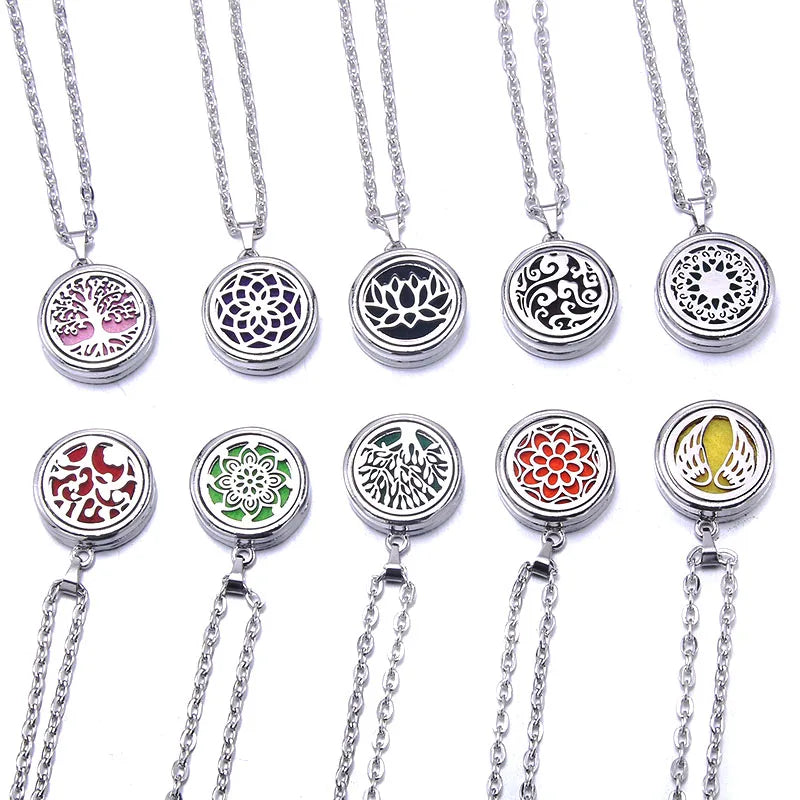 Tree of Life Aromatherapy Necklace - Stainless Steel Essential Oil Diffuser Pendant for Women