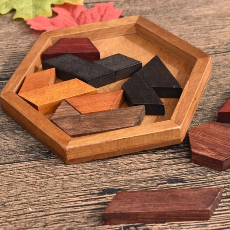 Hexagonal Wooden IQ Puzzles - Fun Brain Teasers for All Ages | Montessori Gifts