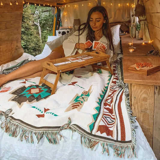 Boho Tribal Blankets: Outdoor Rugs, Picnic & Travel Throws with Tassels