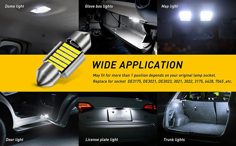 AILEO Error-Free LED Car Interior Lights - 2PCS C5W CANBUS 31mm-42mm, 6000K White, 12V Reading Lamp