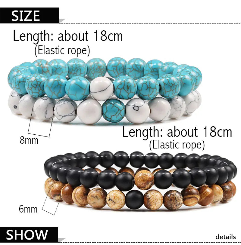 Couples' Lava Stone & Tiger Eye Beaded Bracelets - Yoga-Inspired Elastic Jewelry for Men & Women