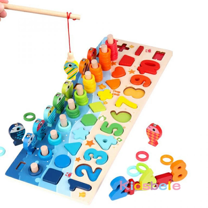 Montessori Math & Fishing Puzzle - Educational Wooden Toy for Toddlers