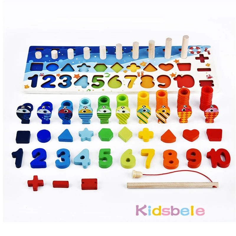 Montessori Math & Fishing Puzzle - Educational Wooden Toy for Toddlers