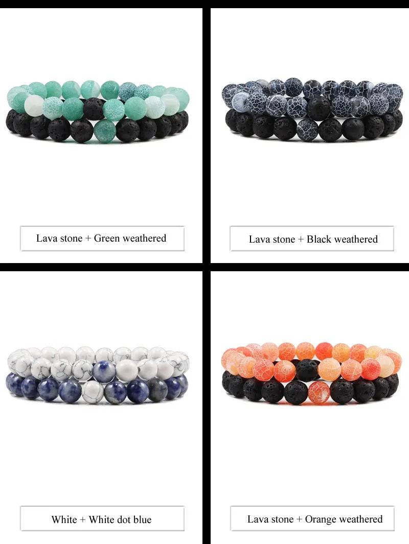 Couples' Lava Stone & Tiger Eye Beaded Bracelets - Yoga-Inspired Elastic Jewelry for Men & Women