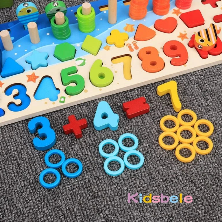 Montessori Math & Fishing Puzzle - Educational Wooden Toy for Toddlers