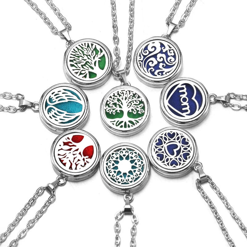 Chic Stainless Steel Tree of Life Aromatherapy Necklace - Essential Oil Diffuser Pendant for Women