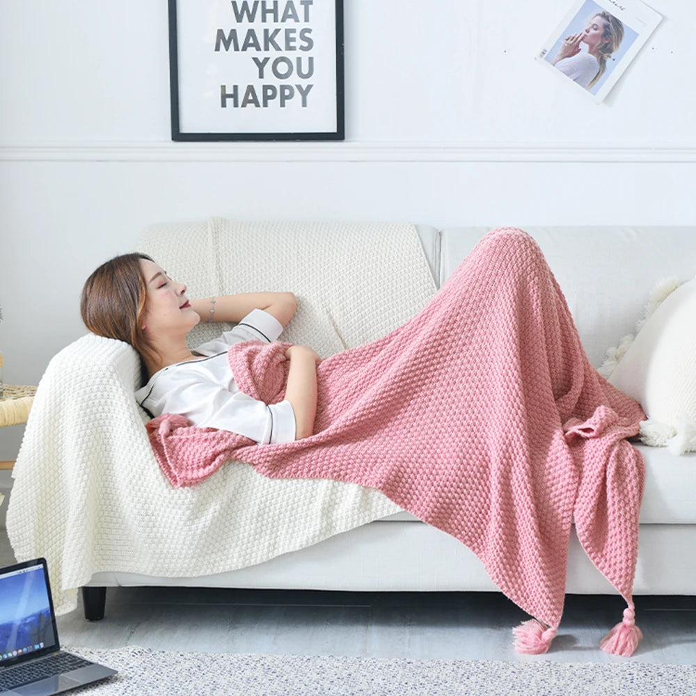 Cozy Tassel Knit Wool Blanket - Super Warm Throw for Sofa, Office, or Bed