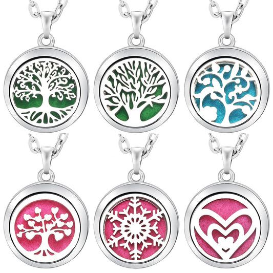 Chic Stainless Steel Tree of Life Aromatherapy Necklace - Essential Oil Diffuser Pendant for Women