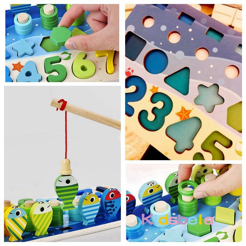 Montessori Math & Fishing Puzzle - Educational Wooden Toy for Toddlers