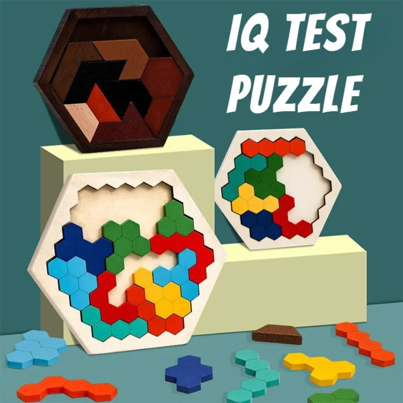 Hexagonal Wooden IQ Puzzles - Fun Brain Teasers for All Ages | Montessori Gifts