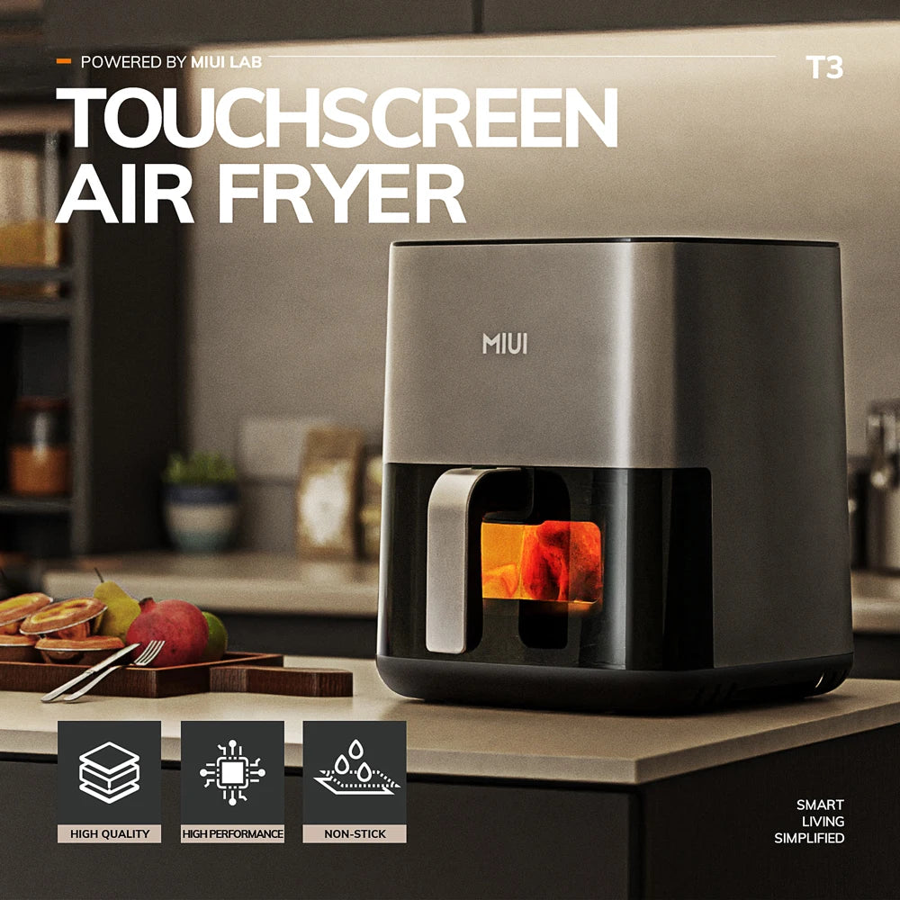 MIUI 5L Air Fryer - Touch Control, Nonstick Basket, Family-Sized Oilless Cooker with Viewing Window