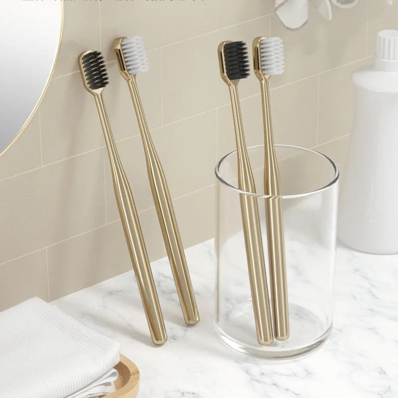 Elegant Gold & Silver Soft Toothbrushes for Adults - Gentle Luxury Dental Care