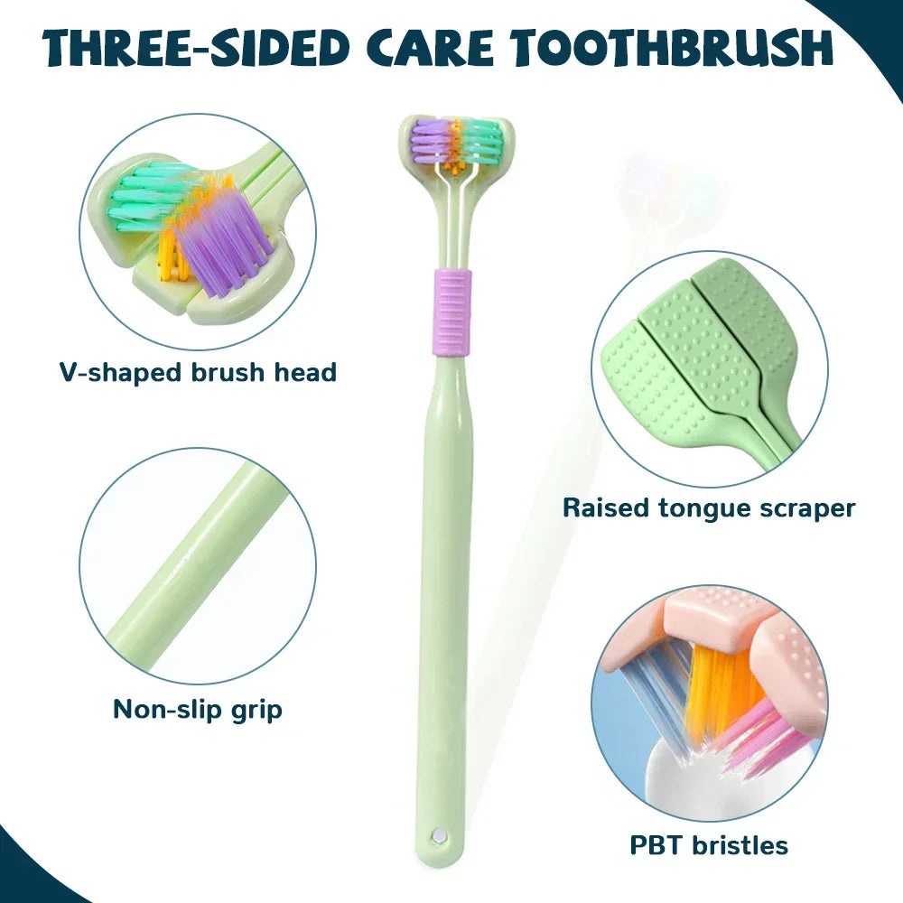 Triple-Sided Ultra Soft Bristle Toothbrush for Adults - Gentle Oral Care & Safety