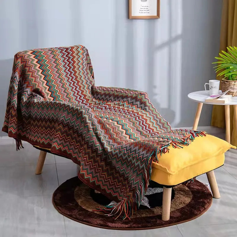 Boho Aztec Geometric Blanket - Ethnic Sofa Cover & Tapestry Decor