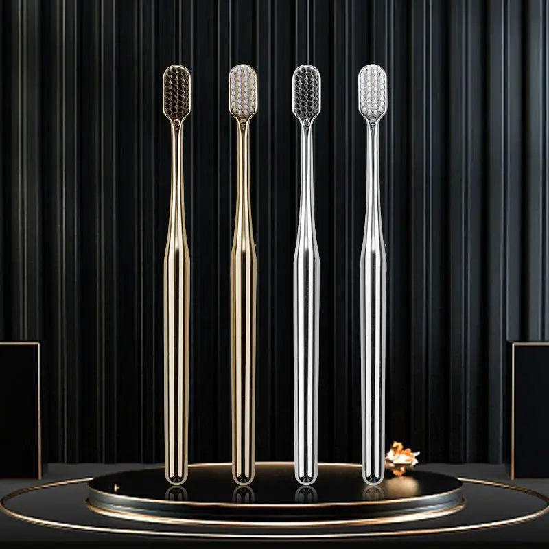 Elegant Gold & Silver Soft Toothbrushes for Adults - Gentle Luxury Dental Care