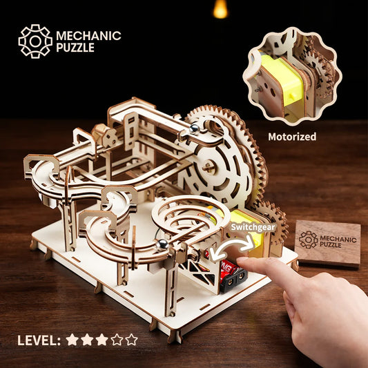 3D Wooden Puzzle Kit - Montessori Marble Run & Building Blocks for Kids & Adults