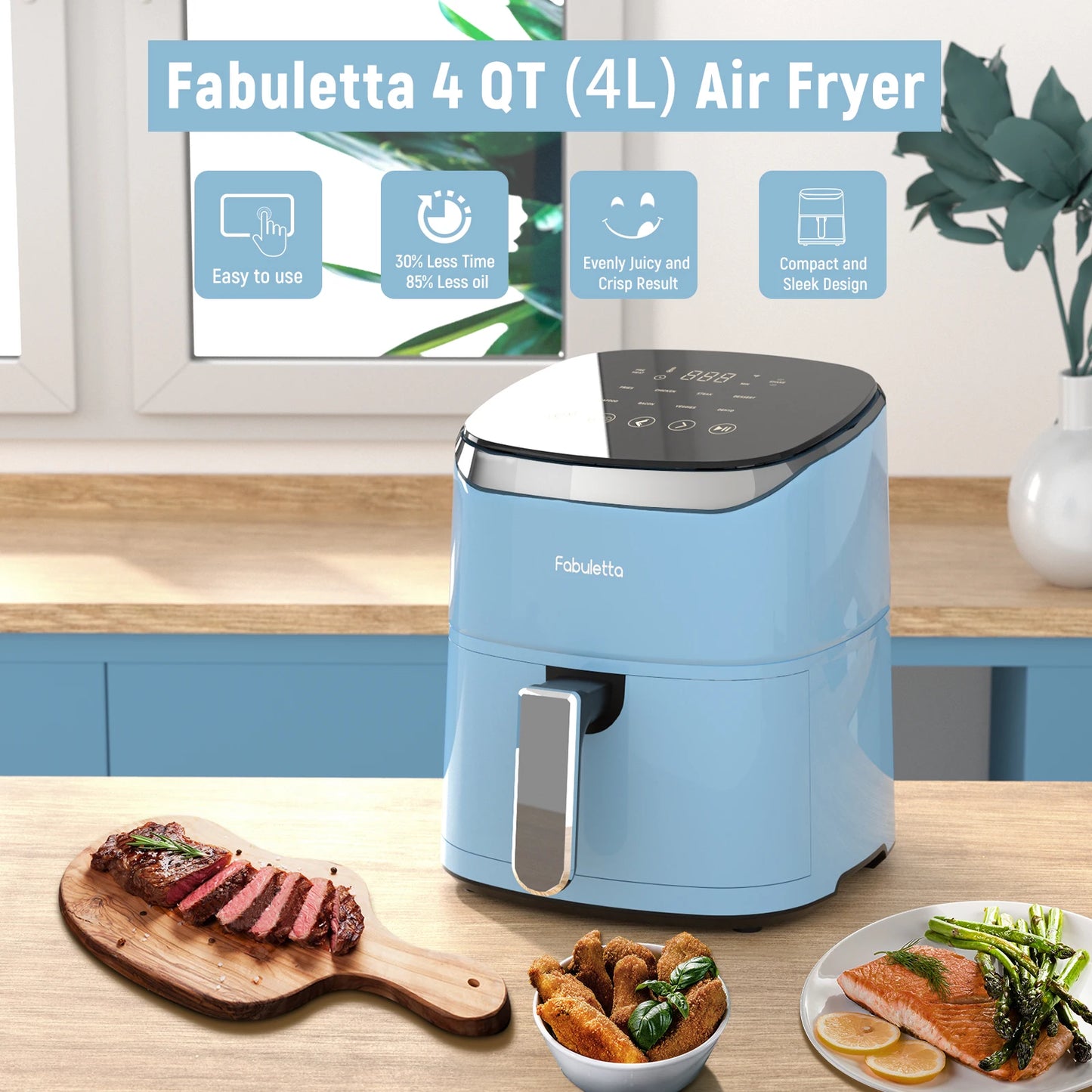 Fabuletta 4.2QT Air Fryer Oven - 9 Cooking Programs, Tempered Glass Display, Nonstick Basket