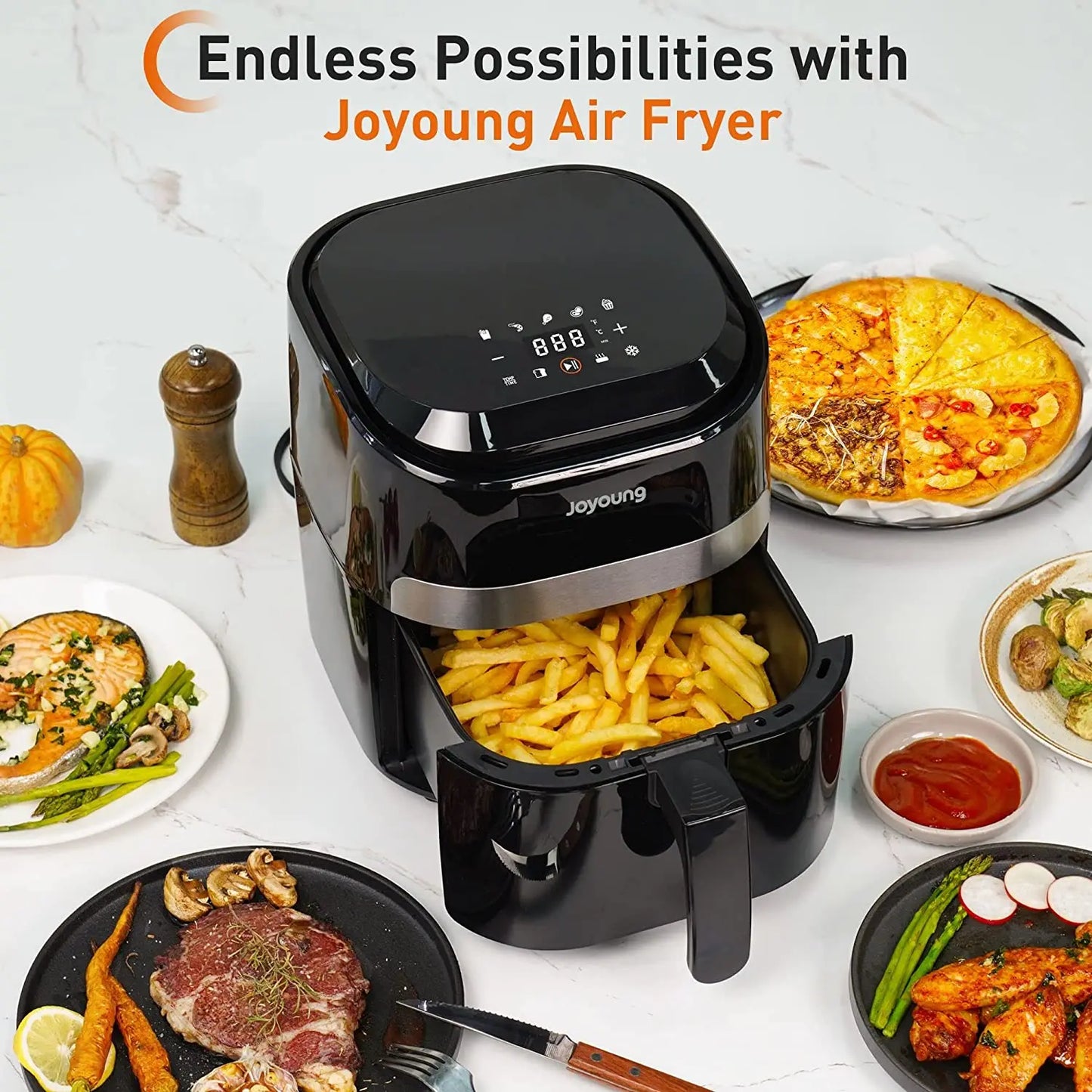 JOYOUNG 4.5L Digital Air Fryer - LED Touch, 8 Smart Programs, Oil-Free Cooking