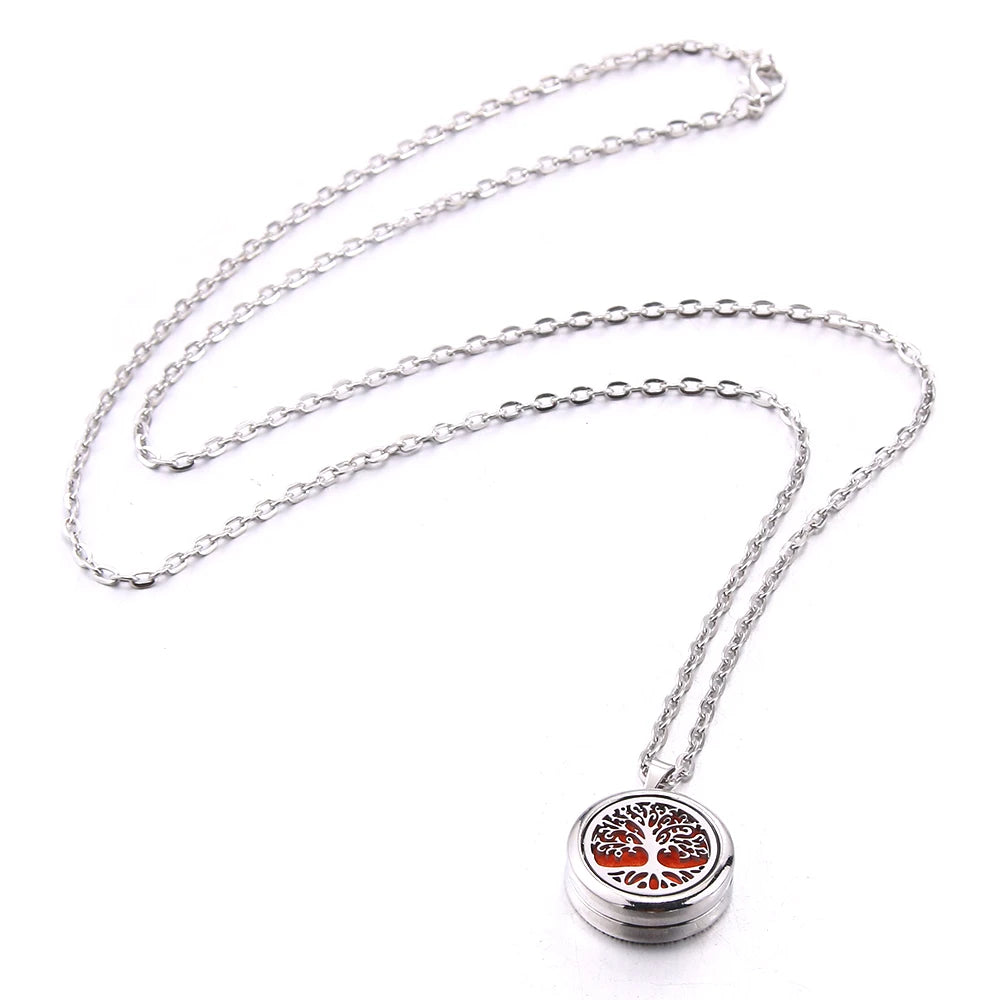 Tree of Life Aromatherapy Necklace - Stainless Steel Essential Oil Diffuser Pendant for Women